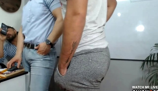 3 Mature men with big cocks caressing each other and having live sex