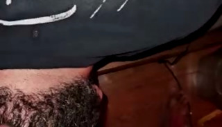 Sub bear throat takes uncut brown dick